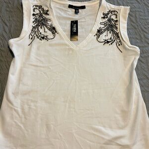 White Embellished Sleeveless Top